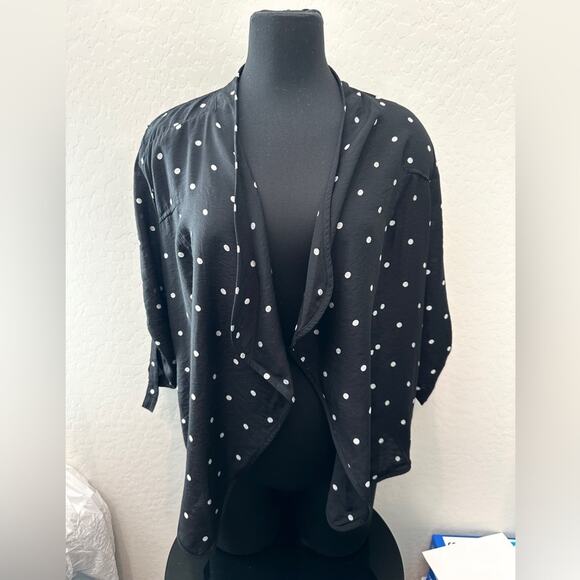 CHICO’S | Black White Polka Dot Open Drape Cardigan Jacket | Size 1 Medium - Picture 3 of 9
